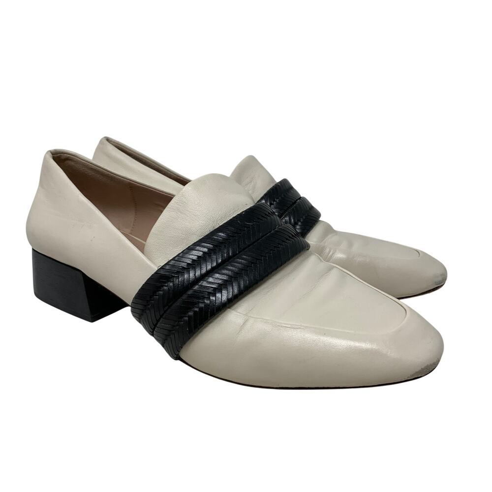 A.D. & Daughters Ivory Black Leather Block Heel Loafers Womens EU 39 US 9
